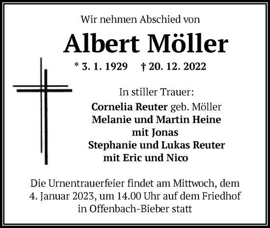 Traueranzeige von Albert Möller von OF