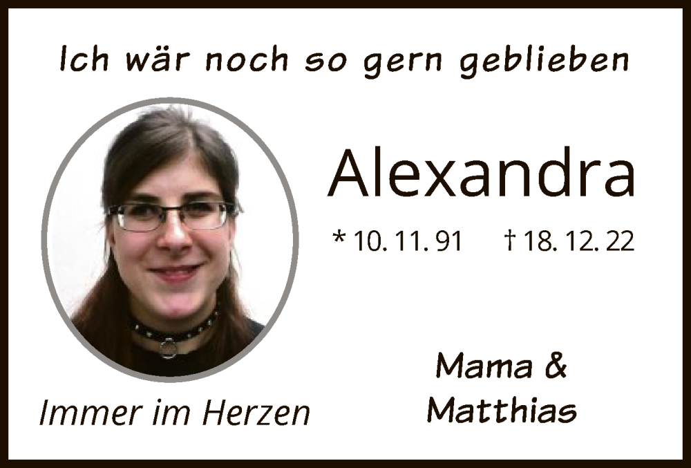  Traueranzeige für Alexandra Groh vom 22.12.2022 aus OF