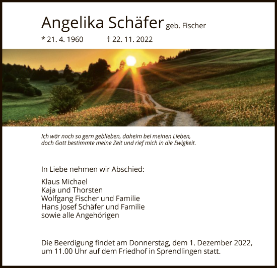 Traueranzeige von Angelika Schäfer von OF