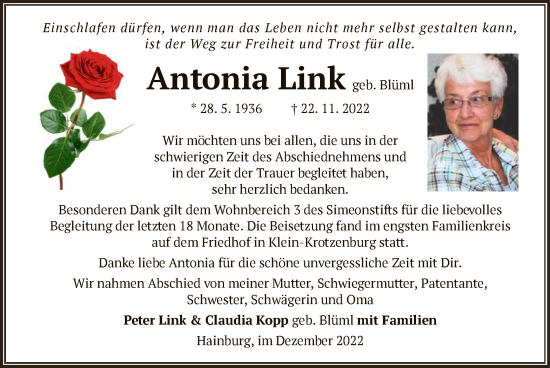 Traueranzeige von Antonia Link von OF