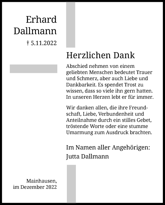 Traueranzeige von Erhard Dallmann von OF