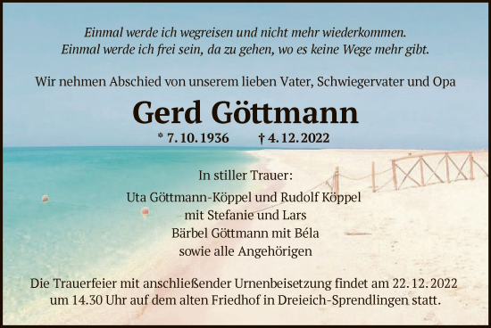 Traueranzeige von Gerd Göttmann von OF