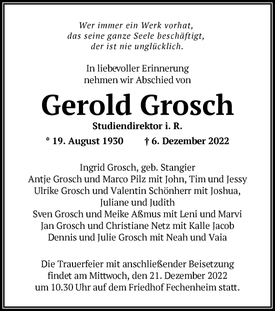 Traueranzeige von Gerold Grosch von OF