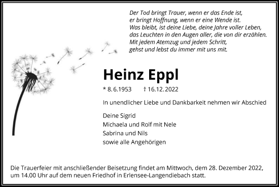 Traueranzeige von Heinz Eppl von OF