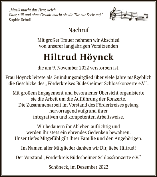 Traueranzeige von Hiltrud Höynck von OF