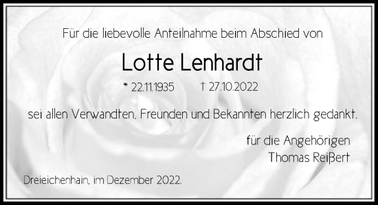 Traueranzeige von Lotte Lenhardt von OF