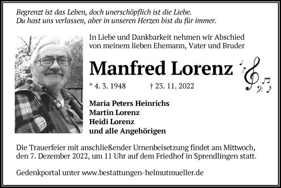 Traueranzeige von Manfred Lorenz von OF