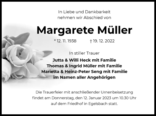 Traueranzeige von Margarete Müller von OF