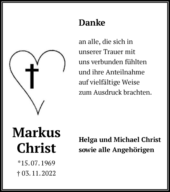 Traueranzeige von Markus Christ von OF