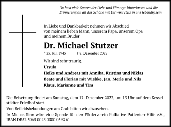 Traueranzeige von Michael Stutzer von OF