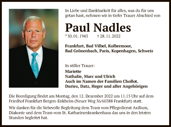 Traueranzeige von Paul Nadles von OF