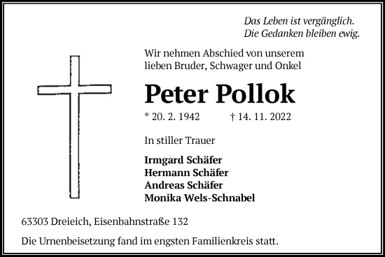 Traueranzeige von Peter Pollok von OF