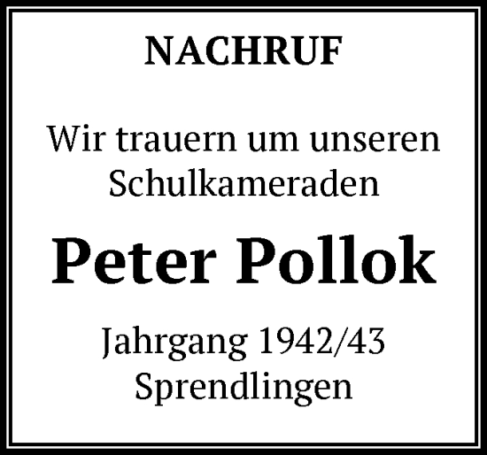 Traueranzeige von Peter Pollok von OF