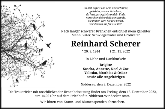 Traueranzeige von Reinhard Scherer von OF