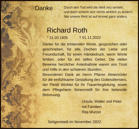 Traueranzeige von Richard Roth von OF