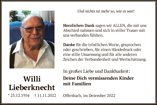 Traueranzeige von Willi Lieberknecht von OF