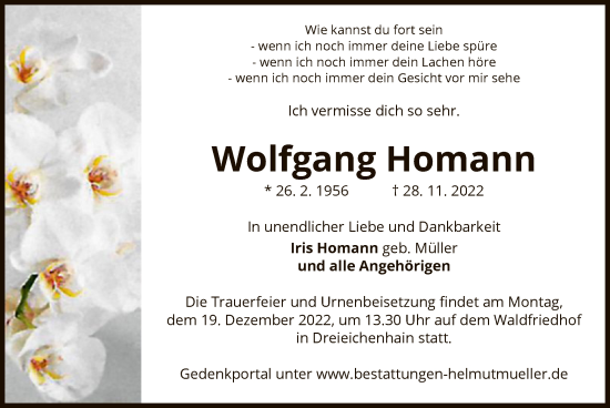 Traueranzeige von Wolfgang Homann von OF