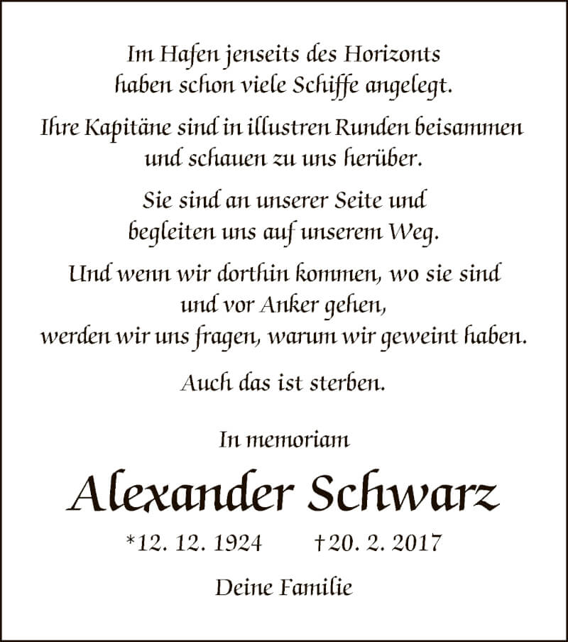  Traueranzeige für Alexander Schwarz vom 19.02.2022 aus OF