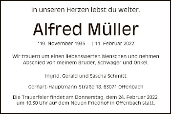 Traueranzeige von Alfred Müller von OF