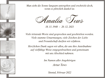 Traueranzeige von Amalia Tews von OF