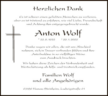 Traueranzeige von Anton Wolf von OF