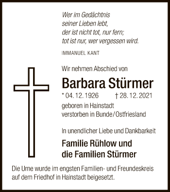 Traueranzeige von Barbara Stürmer von OF