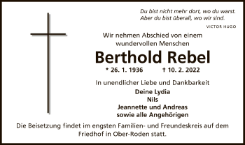 Traueranzeige von Berthold Rebel von OF