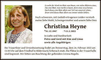 Traueranzeige von Christina Heyne von OF