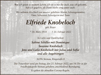 Traueranzeige von Elfriede Knobeloch von OF