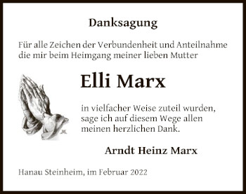 Traueranzeige von Elli Marx von OF