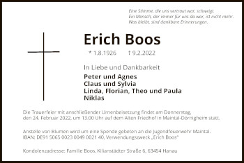 Traueranzeige von Erich Boos von OF