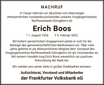 Traueranzeige von Erich Boos von OF