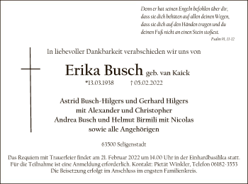 Traueranzeige von Erika Busch von OF