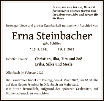 Traueranzeige von Erna Steinbacher von OF