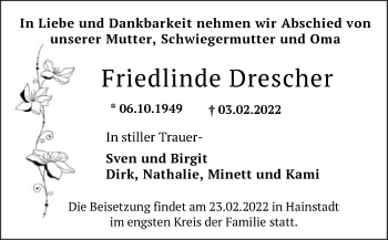 Traueranzeige von Friedlinde Drescher von OF