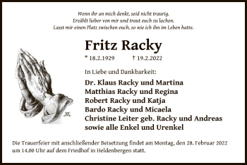 Traueranzeige von Fritz Racky von OF