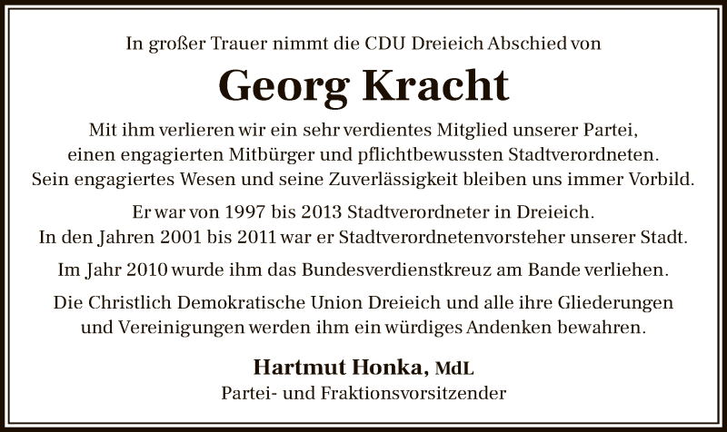  Traueranzeige für Georg Kracht vom 10.02.2022 aus OF