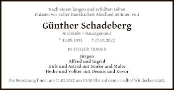 Traueranzeige von Günther Schadeberg von OF