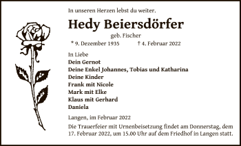 Traueranzeige von Hedy Beiersdörfer von OF