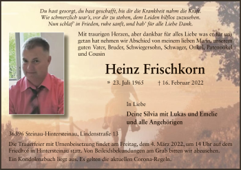 Traueranzeige von Heinz Frischkorn von OF