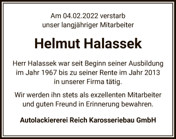 Traueranzeige von Helmut Hallassek von OF