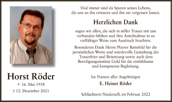 Traueranzeige von Horst Röder von OF