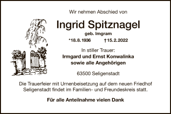 Traueranzeige von Ingrid Spitznagel von OF