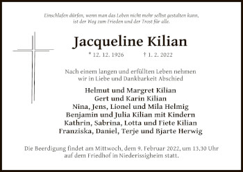 Traueranzeige von Jacqueline Kilian von OF