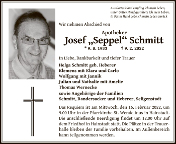 Traueranzeige von Josef Schmitt von OF