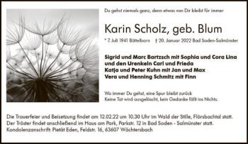 Traueranzeige von Karin Scholz von OF