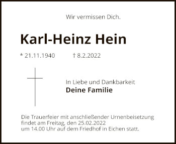 Traueranzeige von Karl-Heinz Hein von OF