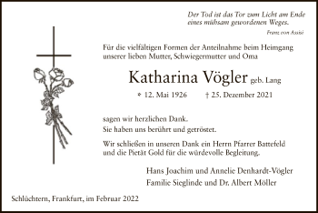 Traueranzeige von Katharina Vögler von OF