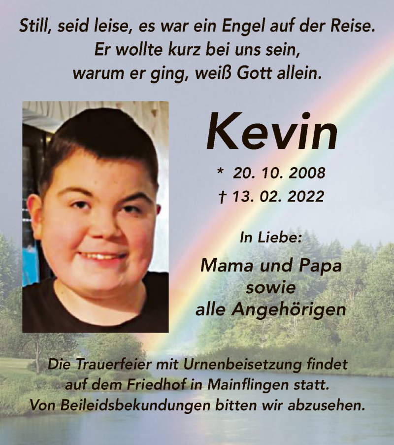  Traueranzeige für Kevin  vom 23.02.2022 aus OF