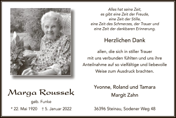 Traueranzeige von Marga Roussek von OF